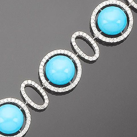 A turquoise and diamond bracelet...