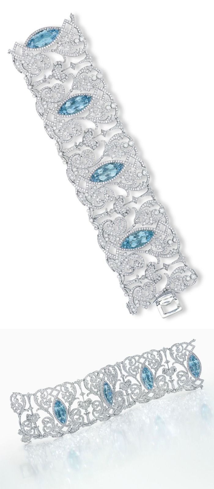 AN AQUAMARINE AND DIAMOND BRACELET, BY TIFFANY & CO.: The wide band designed...