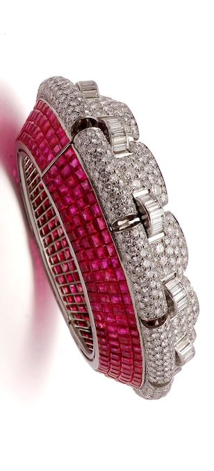 An Important Ruby and Diamond Bangle-Bracelet, by Boucheron, circa 1935....