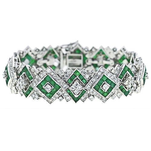 Art Deco Bracelet with diamonds and emeralds...