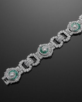 Art Deco Diamond and Emerald Swirls Bracelet, circa 1930s_ Fred Leighton