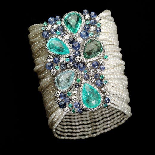 Bracelet Tourmaline Paraiba,diamonds,sapphires and pearls and tanzanite...