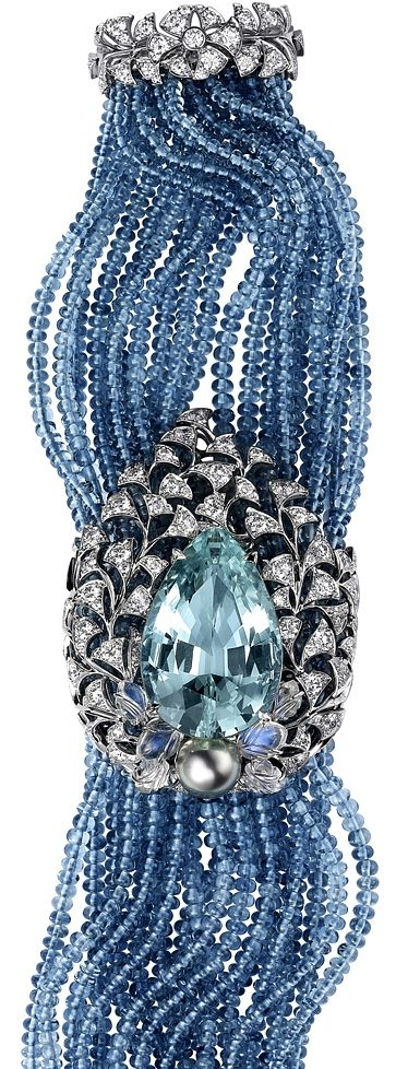 Cartier collection bracelet with aquamarine, aquamarine beads, moonstones, Tahit...