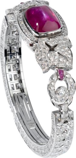 CARTIER High Jewelry watch Quartz movement, 18K white gold, rubies, diamonds