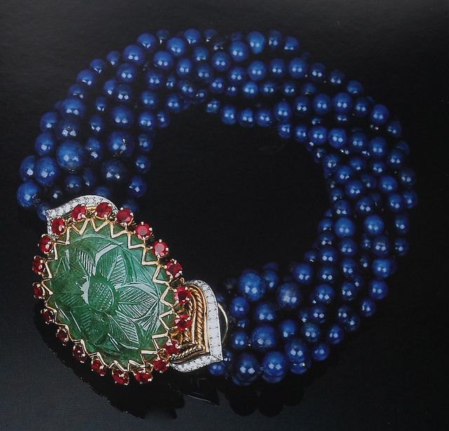 Cartier Paris Carved Emerald Lapis Lazuli Bracelet by Clive Kandel, via Flickr...