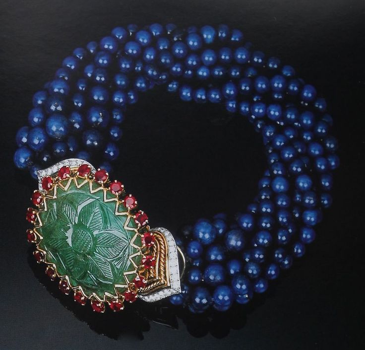 Cartier Paris Carved Emerald Lapis Lazuli Bracelet...
