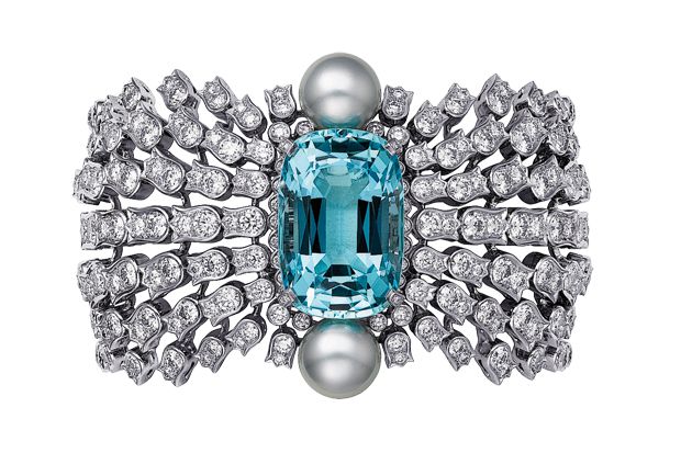 Cartier Platinum bracelet with aquamarine, diamonds and pearls, Sortilège de Ca...
