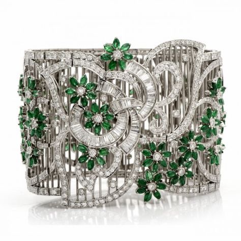 Dover Jewelry White Gold, Emerald and Diamond Bracelet...