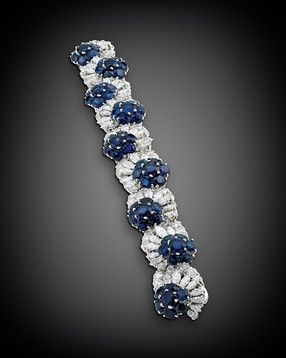 Estate Jewelry, Colored Gemstones, Blue Sapphire and Diamond Bracelet ~ M.S. Rau...