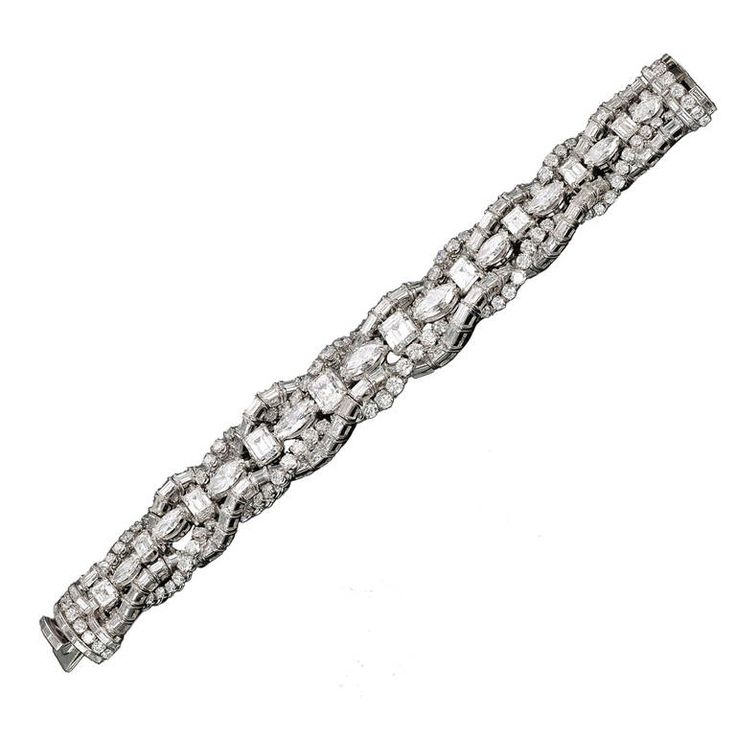 French Diamond Bracelet 55.00 Carats | From a unique collection of vintage tenni...