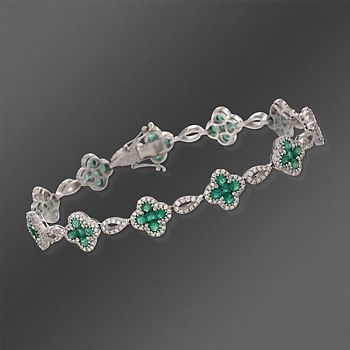 Gregg Ruth 2.95 ct. t.w. Emerald and 1.26 ct. t.w. Diamond Floral Link Bracelet ...