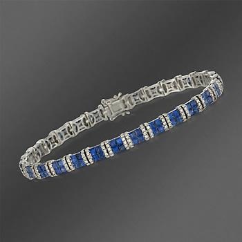 Gregg Ruth 6.09 ct. t.w. Sapphire and 1.07 ct. t.w. Diamond Line Bracelet in 18k...