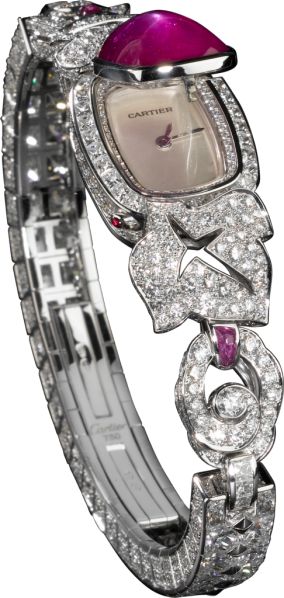 High Jewelry watch Small model, rhodiumized 18K white gold, rubies, diamonds...