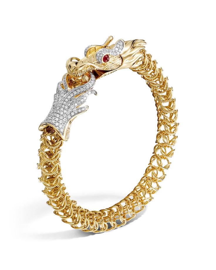 John Hardy Diamond, Ruby & 18K Yellow Gold Medium Naga Dragon Bracelet, .86 ...