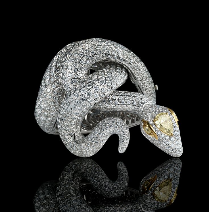 LEVIEV White and Yellow Diamond Snake Bracelet totaling 52.85 carats, handcrafte...