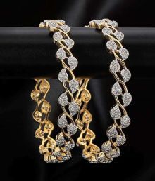 Padmawati Fashion House Alloy Gold Plated American Diamond Studded Bangles. (aff...
