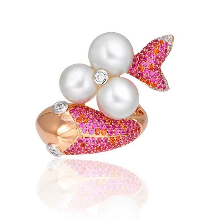 “#pearl #Sapphire & #Diamond #Ring #pink #Fish #Buzzanca”