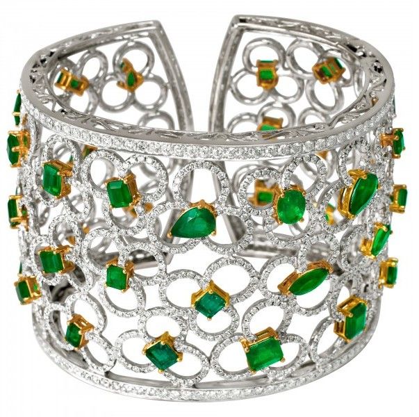 rubies.work/... 18K White Gold Emerald And Diamond Cuff...