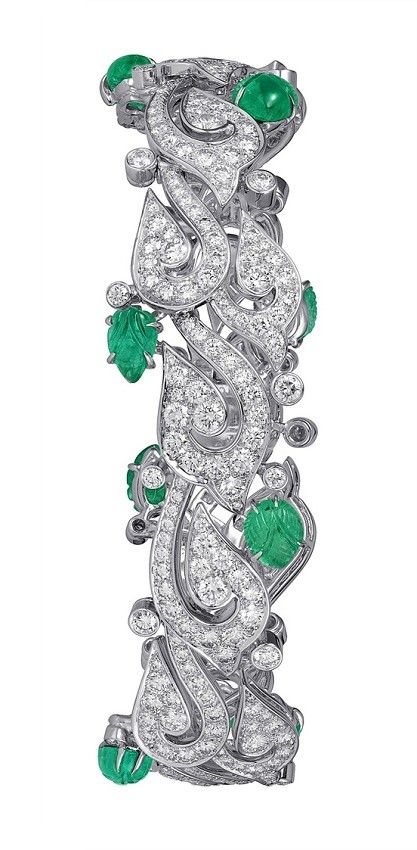 Sortilege Cartier; carved emeralds and diamond bracelet