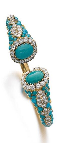 Turquoise and diamond torque bracelet, Cartier, circa 1960...