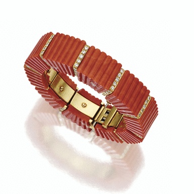 ❤ - Coral and diamond bangle-bracelet, David Webb...