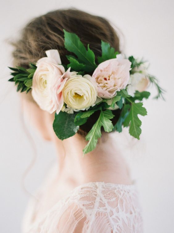 Featured Photographer: Heather Hawkins Photography; Chic flower hairpiece updo w...