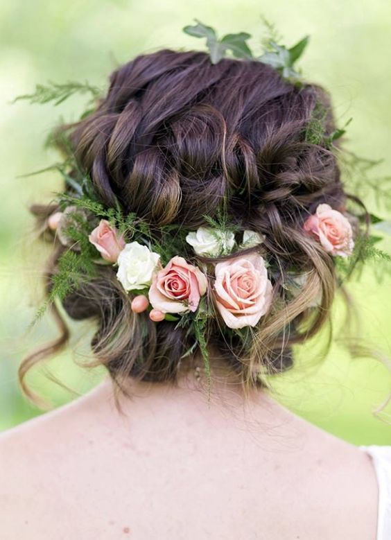 Loose Braided Updo Flower Crown Wedding Hairstyle - MODwedding
