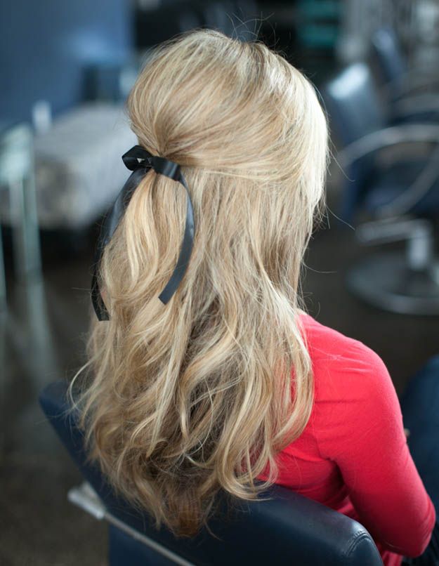 Ribbon Half Updo | 10 DIY Hairstyles for Long Hair