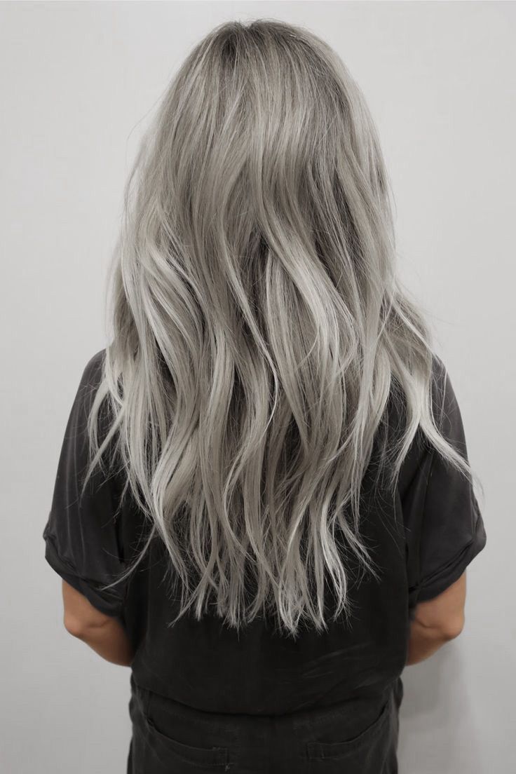 grey long hair with waves.