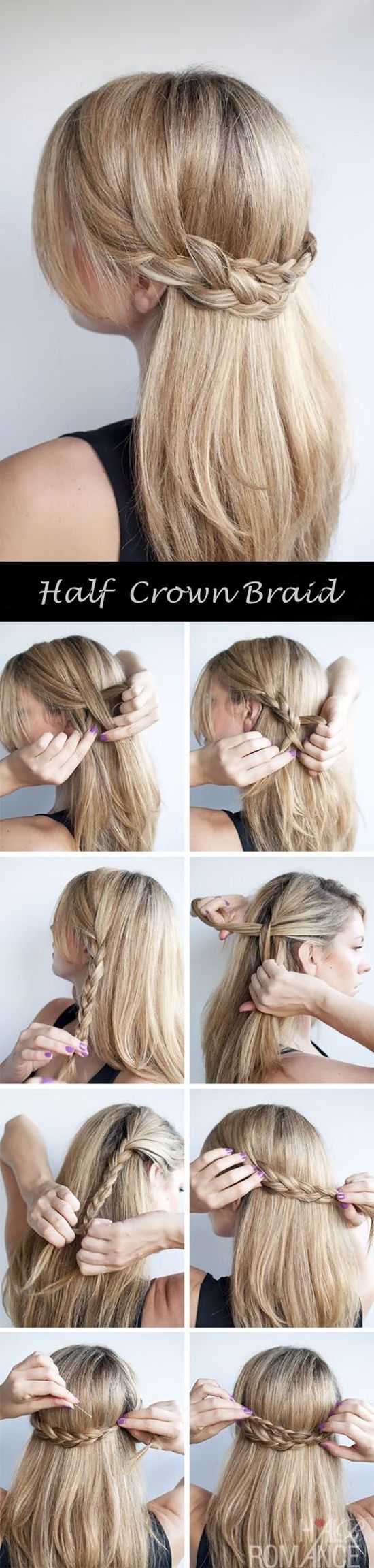 Half Crown braid tutorial. Step by step with clip in cheap blonde hair extension...