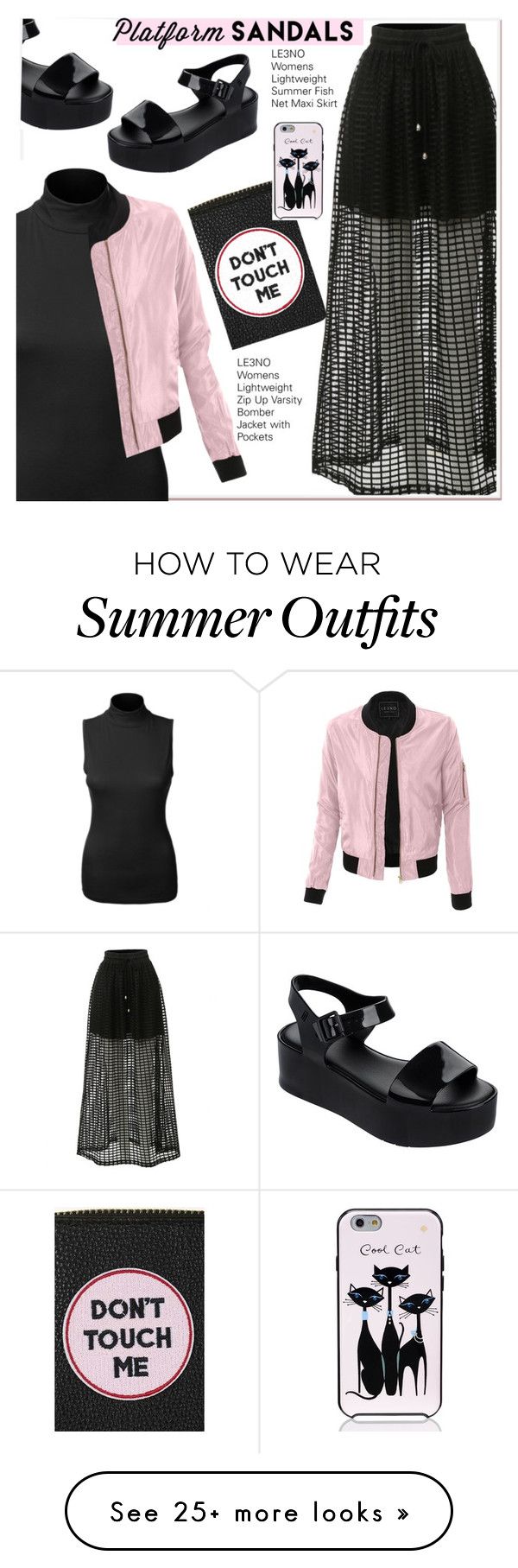 "pink bomber on a black outfit" by paculi on Polyvore featuring LE3NO,...