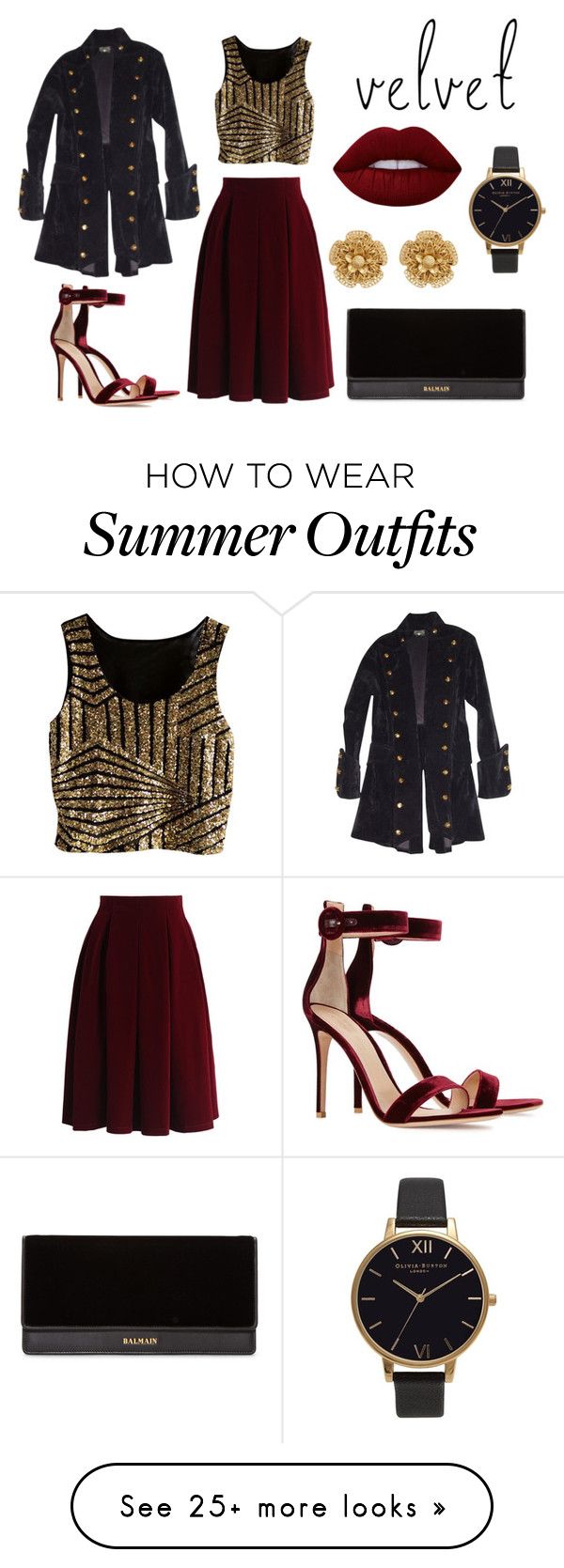 "Velvet Outfit" by thejen714 on Polyvore featuring Gianvito Rossi, Chi...
