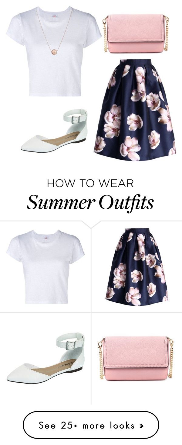 "white t-shirt and floral skirt summer outfit" by women-outfits on Pol...
