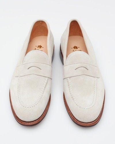 Alden for Need Supply Co. white suede loafers--the perfect summer boat shoe alte...