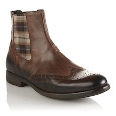 ALIBI - Check Feature Leather Brogue Chelsea Boot