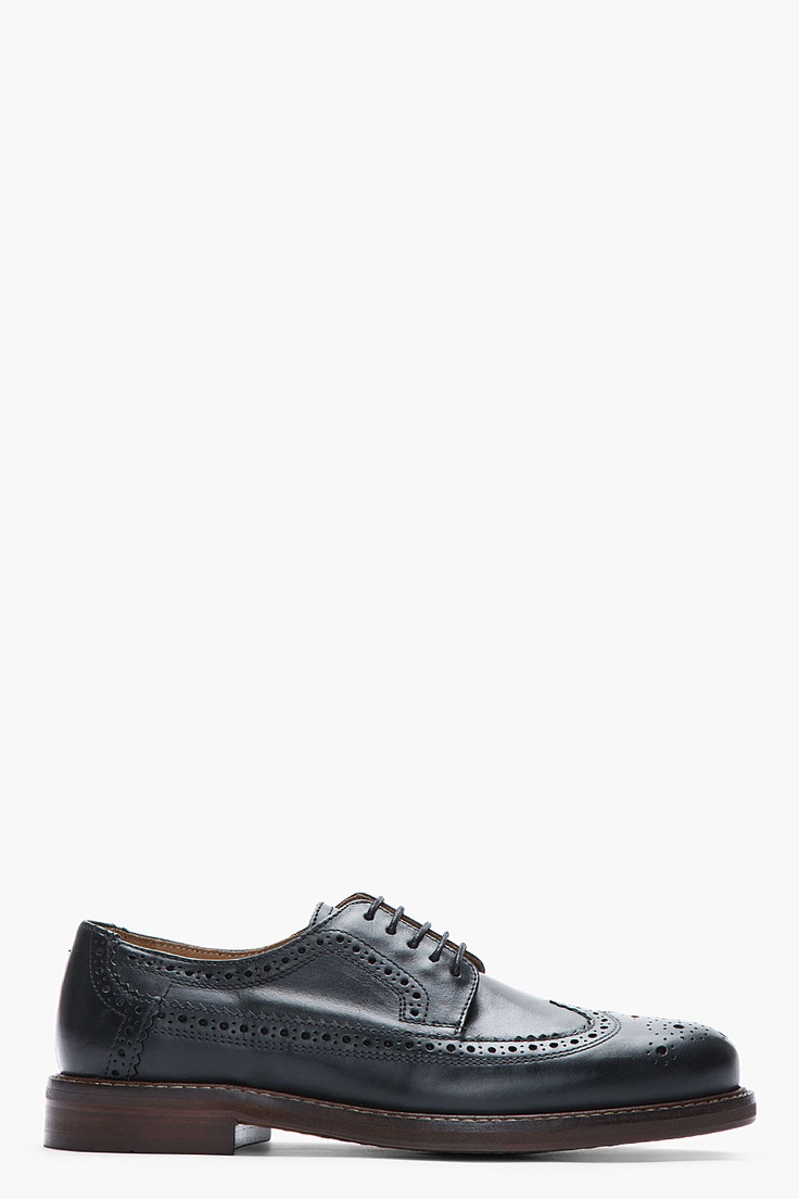 H BY HUDSON Black leather longwing Patton brogues