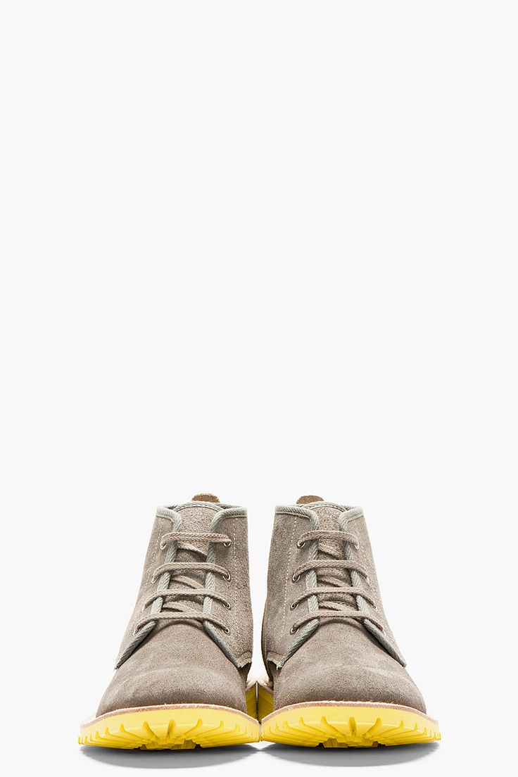 JUNYA WATANABE Grey & Beige Lace-Up Ankle Boots...