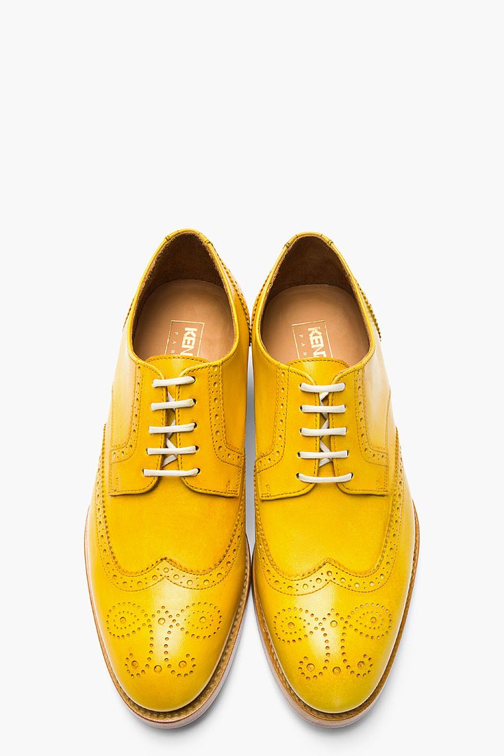 KENZO Mustard Yellow Leather Elliott Wingtip Brogues...