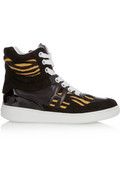Katie Grand Loves Hogan | Suede, leather and tiger-print calf hair sneakers