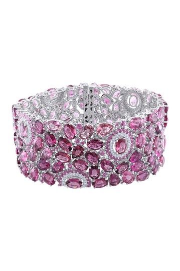 14K White Gold Diamond, Pink Tourmaline Pink Sapphire Bracelet