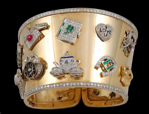 18kt. Gold Diamond 17 Charm Bangle - Yafa Jewelry...