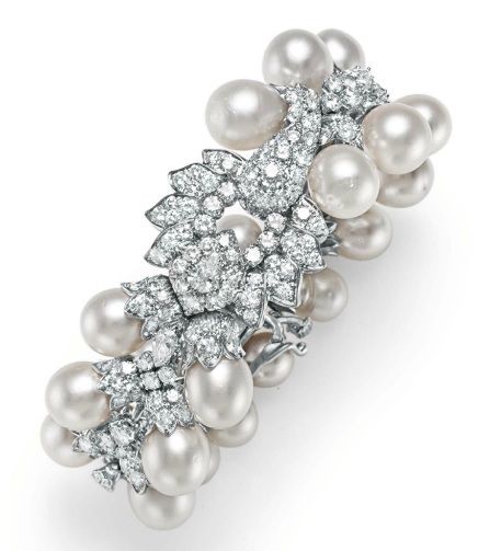 A DIAMOND AND CULTURED PEARL BRACELET, BY DAVID WEBB...