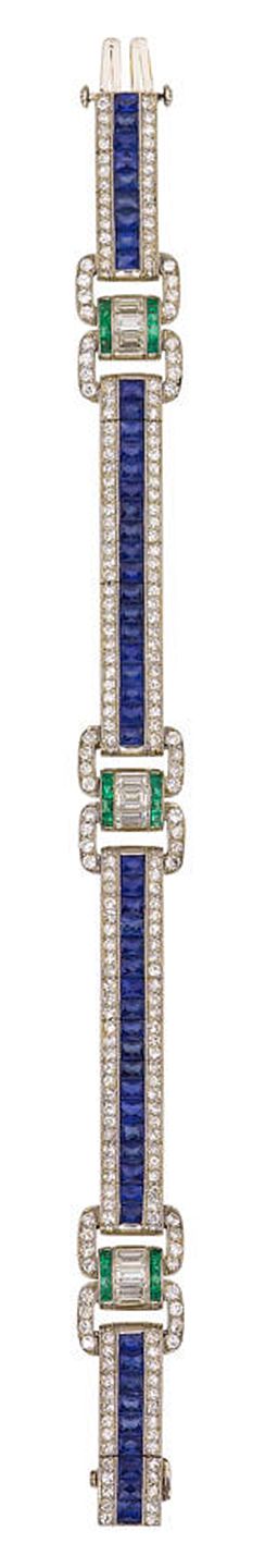 A diamond, sapphire and emerald bracelet, Oscar Heyman & Brothers designed a...