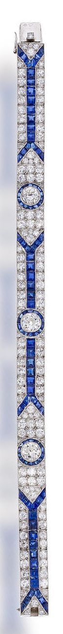 An art deco sapphire and diamond bracelet, French circa 1925 set with old Europe...