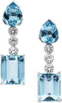 Aquamarine, Diamond, White Gold Earrings