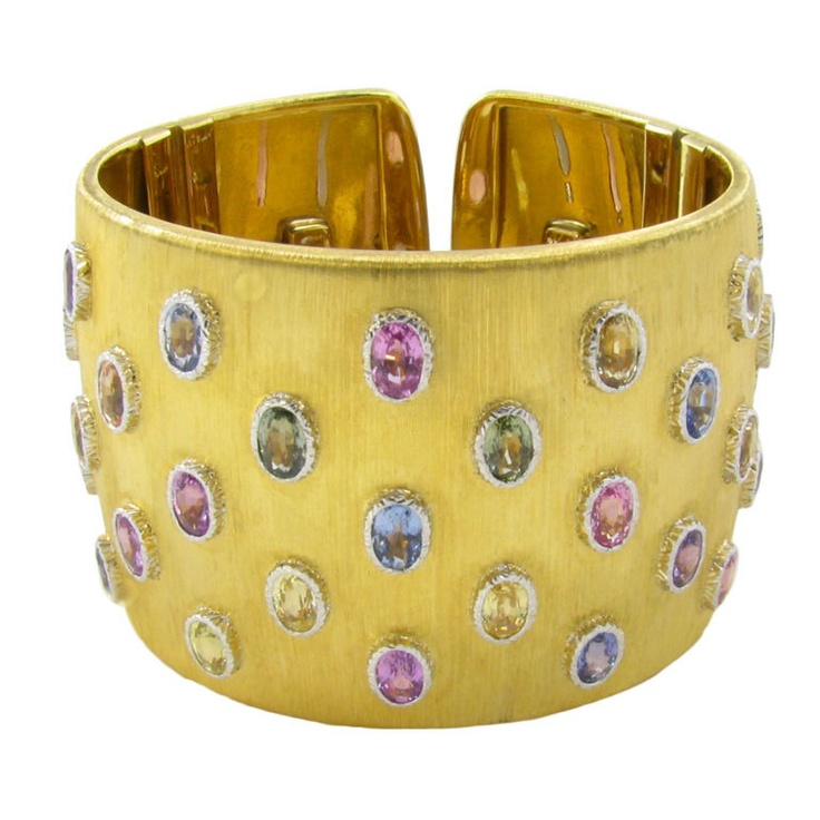 BUCCELLATI Multicolored Sapphire Gold Cuff Bracelet...