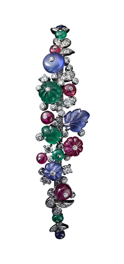 Cartier High Jewelry bracelet Platinum, sapphire, ruby and emerald beads, sapphi...