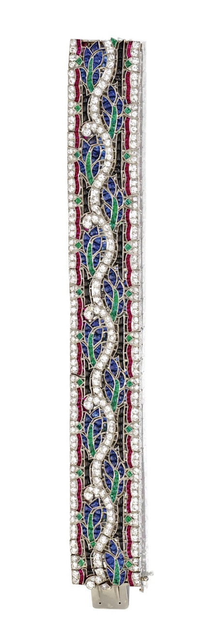 COLORED STONE AND DIAMOND BRACELET, VAN CLEEF & ARPELS, FRENCH, CIRCA 1930. ...