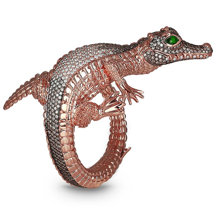 Crocodile Bangle made of 18K rose gold bangle set with 11.48 carats brown diamon...