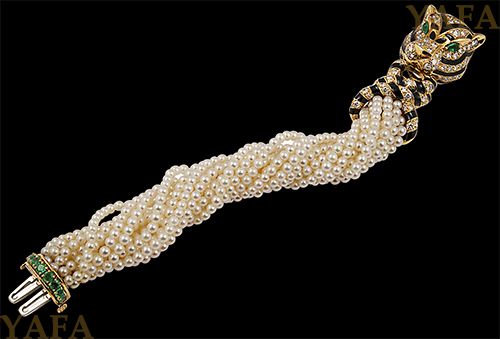DAVID WEBB Diamond, Emerald & Pearl Bracelet - Yafa Jewelry...
